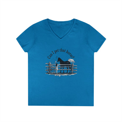 V-Neck T-Shirt Horse Lover 'Can I Pet That Horse?'