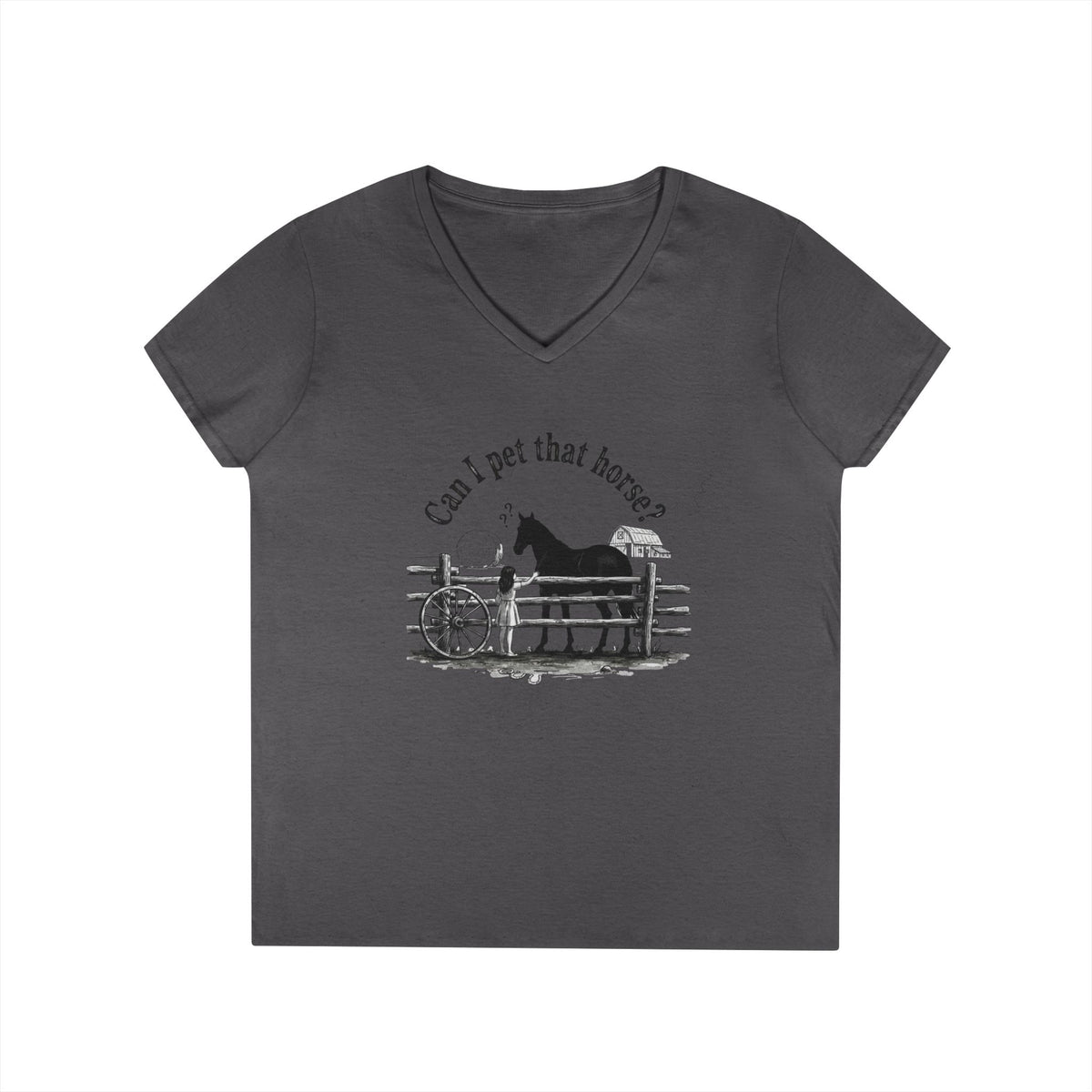V-Neck T-Shirt Horse Lover 'Can I Pet That Horse?'