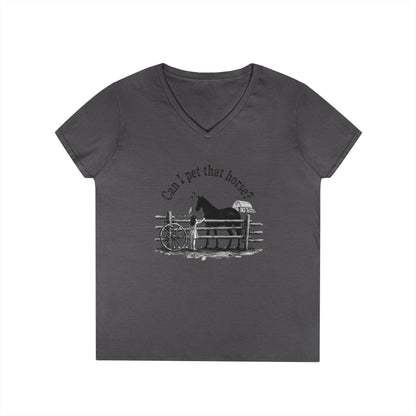 V-Neck T-Shirt Horse Lover 'Can I Pet That Horse?'
