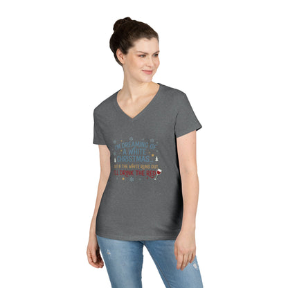 Women's V-Neck T-Shirt 'Dreaming of a White Christmas' Holiday Tee