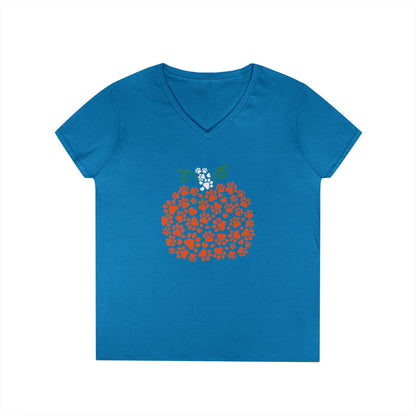V-Neck T-Shirt 'Pumpkin paws' Fall