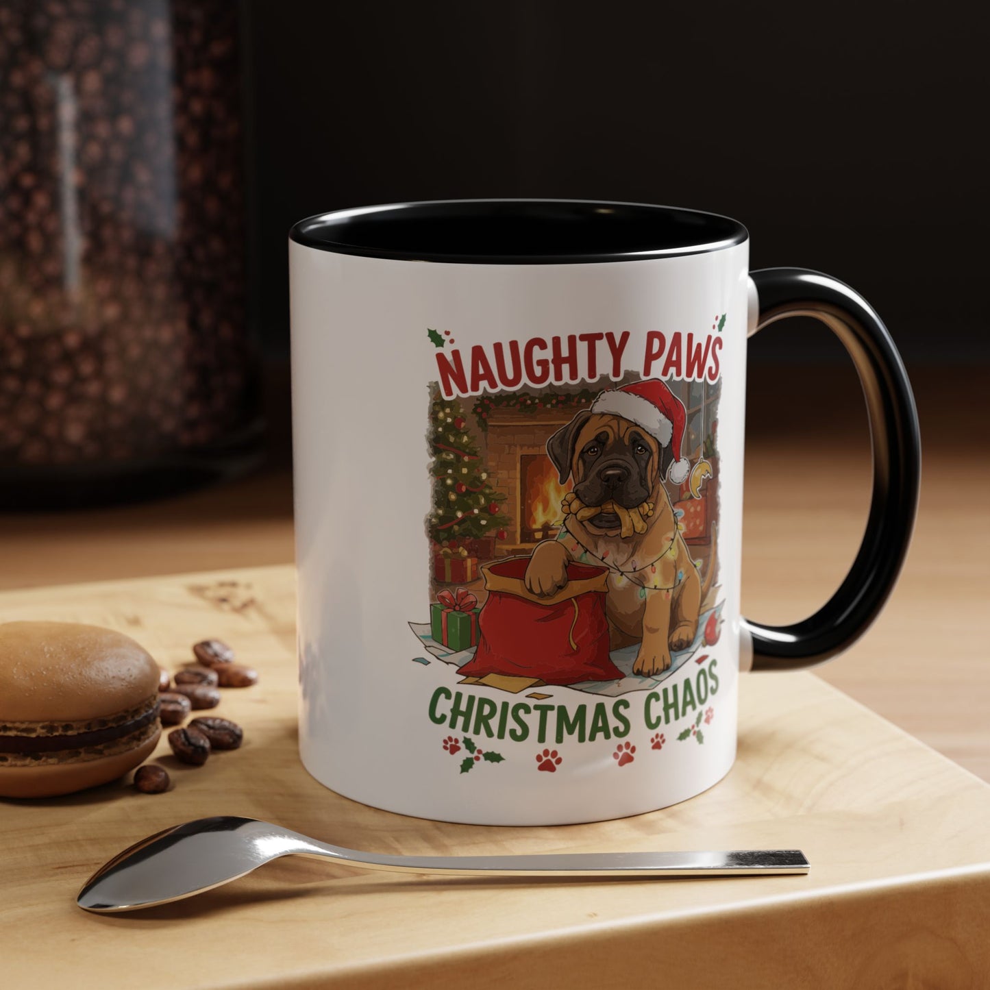 Coffee Mug "Naughty Pawn Christmas Chaos" Dog Lover Mastiff (11/15oz)