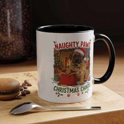 Coffee Mug "Naughty Pawn Christmas Chaos" Dog Lover Mastiff (11/15oz)