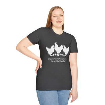 Unisex T-Shirt 'Chickens are like Potato Chips' Funny Shirt Chicken Lover Tee White